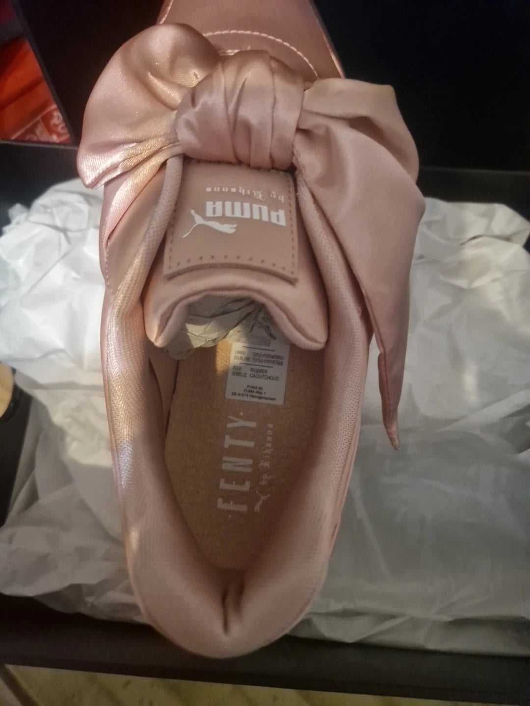Fenty Puma Baby Pink Satin Finish Bow Trainers, Size 6.5